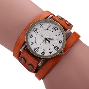 Bluelans Unisex Retro Multi-Layers Leather Strap Wrap Bracelet Wrist Watch Orange (Intl)  