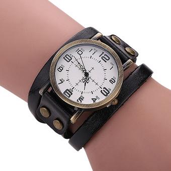 Bluelans Unisex Retro Multi-Layers Leather Strap Wrap Bracelet Wrist Watch Black (Intl)  