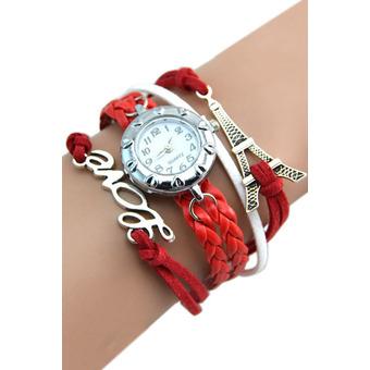 Bluelans Women's Eiffel Tower Charm Leather Quartz Wrist Watch Red  