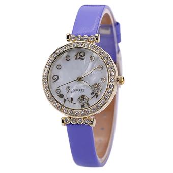 Bluelans Women's Flower Rhinestone Faux Leather Strap Quartz Wristwatch Purple (Intl)  