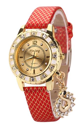 Bluelans Women's Red Faux Leather Strap Watch  