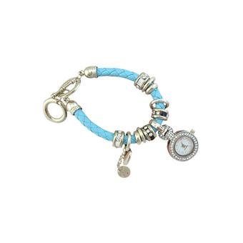 Bluelans Women's Rhinestone Heart Faux Leather Bracelet Watch (Light Blue)  