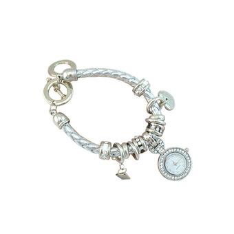 Bluelans Women's Rhinestone Heart Faux Leather Bracelet Watch (Silver)  