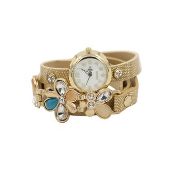 Bluelans Women's Rhinestone Quartz Analog Flower Decor Wrist Watch Beige  