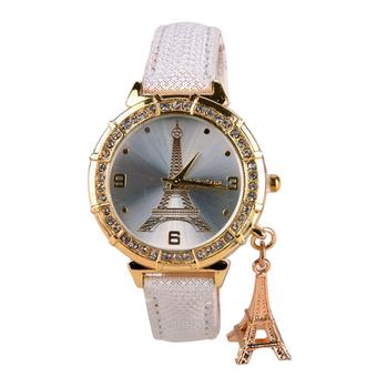 Bluelans Womens Eiffel Tower Rhinestone Analog Quartz Wrist Watch White  