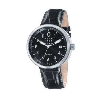 CCCP Kashalot Dress Men's Black Leather Strap Watch CP-7008-01 - Silver