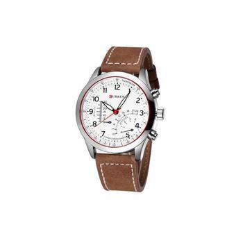 CURREN Brand New Arrival Watches Men Leather Straps Luminous Hands Casual Outdoor Quartz Watch——Brown White  