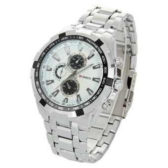 CURREN Men's Fashion 3 Decorative Sub-dials Stainless Steel Waterproof Quartz Analog Watch - Silver + White  
