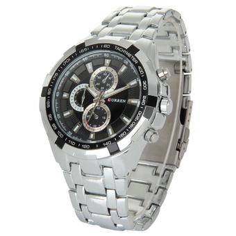 CURREN Men's Fashion 3 Decorative Sub-dials Stainless Steel Waterproof Quartz Analog Watch - Silver + Black  