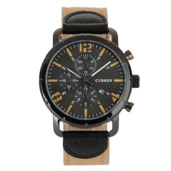 CURREN Men's Fashion Canvas Strap Three Decorative Sub-dials Analog Quartz Watch w/ Calendar - Black+Khaki  