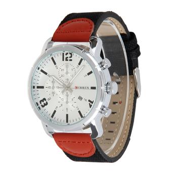 CURREN Men's Fashion Canvas Strap Three Decorative Sub-dials Analog Quartz Watch w/ Calendar - Silver+White+Black  