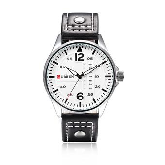 CURREN Sports Quartz Military Leather Wrist Watch (White+Black)- Intl  