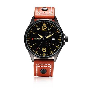 CURREN Sports Quartz Military Leather Wrist Watch (Yellow+Black)- Intl  
