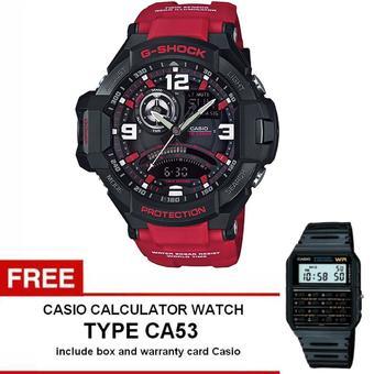 Casio G-Shock G-Aviation Gravity Defier Watch Jam Tangan Pria - Merah - Strap Karet - GA-1000-4BDR+ Gratis Casio Calculator Watch CA53  