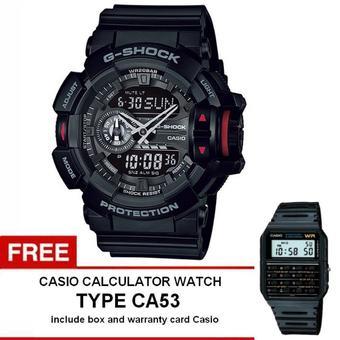Casio G-Shock Watch Jam Tangan Pria - Hitam - Strap Karet - GA-400-1BDR+ Gratis Casio Calculator Watch CA53  