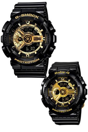 Casio G-Shock and Baby-G Couple Black Resin Strap Watches GA-110GB-1A & BA-110-1A  