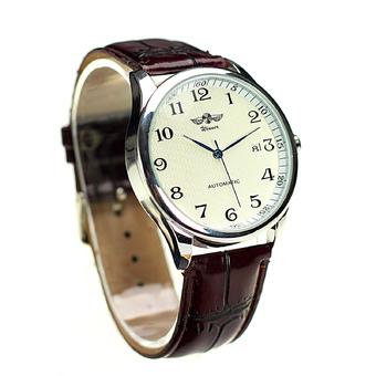 Classic Automatic Mechanical Faux Leather Day Calendar Men's Luxury Wrist Watch Brown (Intl)  