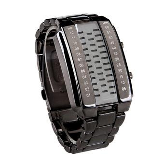 Creative Classical Blue LED Binary Updated Version Men's Zinc Alloy Band Digital Wrist Watch - Black (Intl)  