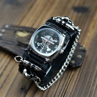 Cross-line Rock Biker Skull Chain Leatheroid Bracelet Fashion Men Wrist watch (Intl)  