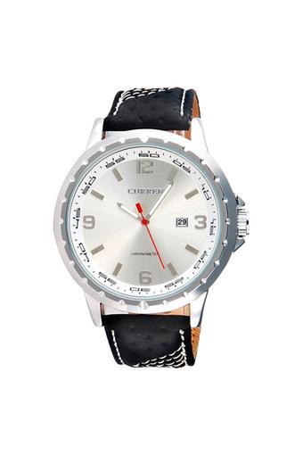 Curren 8120 Casual Style Watch - Jam Tangan Pria - Silver-Black - Kulit  