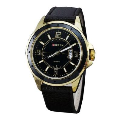 Curren - Jam Tangan Pria - Black - Strap Leather - Golden Black Dial Watch