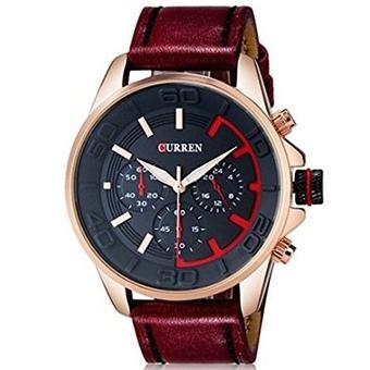 Curren - Jam Tangan Pria - Merah - Leather Strap - 3C Exclusive Watch  