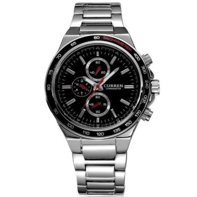 Curren - Jam Tangan Pria - Silver - Stainless Steel - Chronometer Red-N Men Analog Watch