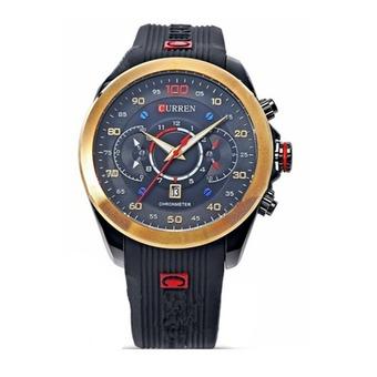 Curren Men's Black Silicone Gold Strap Wrist Watch 8166  