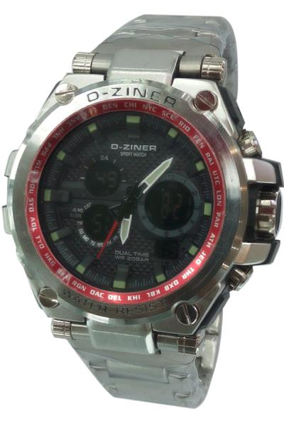 D ziner Dual Time DZ334Sm Jam tangan Pria - Silver/Merah