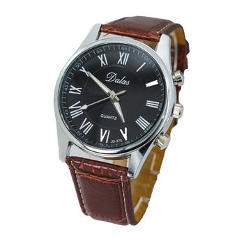 Dalas Jam Tangan Pria – Faux Leather Dark Tan Crocodile Strap – Men's Classic Watch – 639003 - Coklat  