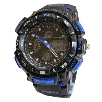 Digitec Dual Time Jam tangan pria - Hitam - List Biru - Karet - DG3367  