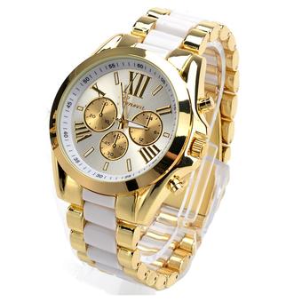 ETOP Menswear Quartz Full Steel Watch Women Watches Casual Dress Ladies Wrist Watch Gold Dial Alloy Watch (White) (Intl)  