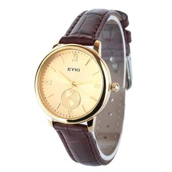EYKI EET8846LS-SG0507 Fashion Couple World Map Gold Dial Brown PU Leather Quartz Wristwatches (For Women) (Intl)  