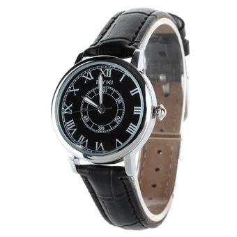 EYKI EET8856LS-S0202 Fashion Couple PU Leather Roman Numerals Dial Quartz Wrist Watch - Black + Silver(For Women) (Intl)  