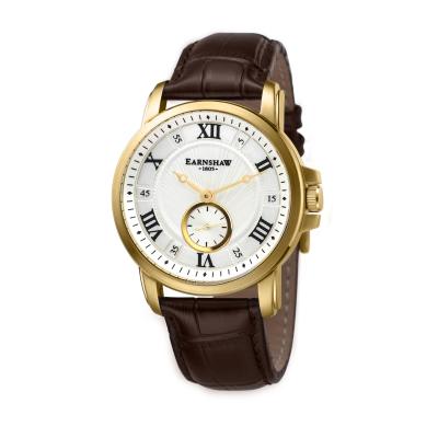 Earnshaw Fitzroy Men's Brown Leather Strap Watch ES-8021-03 - Gold