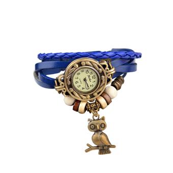 Elegant Ladies Bronze Owl Boho Chic Vintage Hand Made Weave Wrap Bracelet Watch Blue (Intl)  