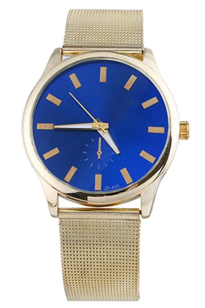 Exclusive Imports Brief Golden Alloy Grid Mesh Analog Quartz Wrist Watch Blue