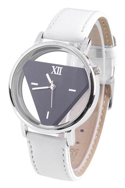Exclusive Imports Hollow Triangle White Strap Black Dial Faux Leather Quartz Watch