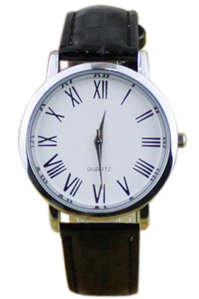 Exclusive Imports Men's Roman Numerals Black Strap White Dial Leatheroid Quartz Watch