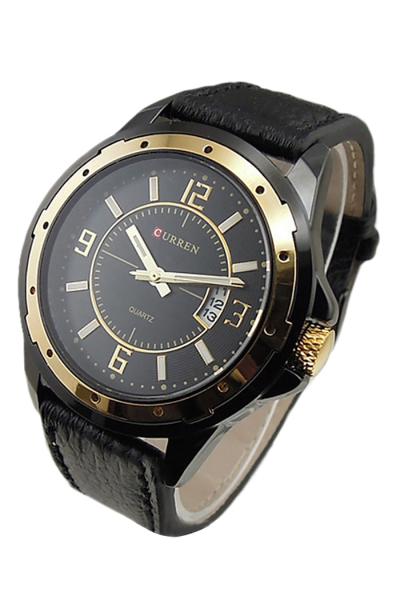 Exclusive Imports Quartz Hour Dial Date Clock Men's Black Sport Leather Steel Watch