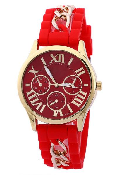 Exclusive Imports Roman Numerals Silicone Alloy Quartz Wrist Watch Red