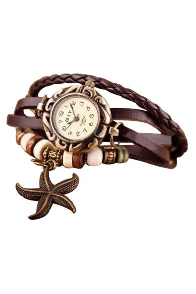 Exclusive Imports Starfish Decor Wrist- Jam Tangan Wanita - Coffee - Starp Leather