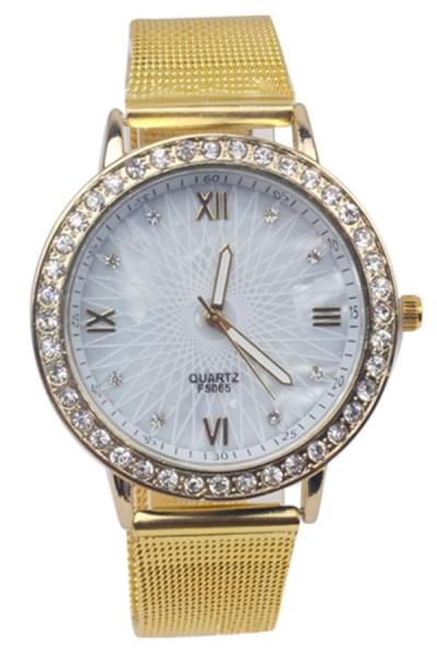 Exclusive Imports Unisex Crystal Roman Numerals Golden Plated Mesh Watch
