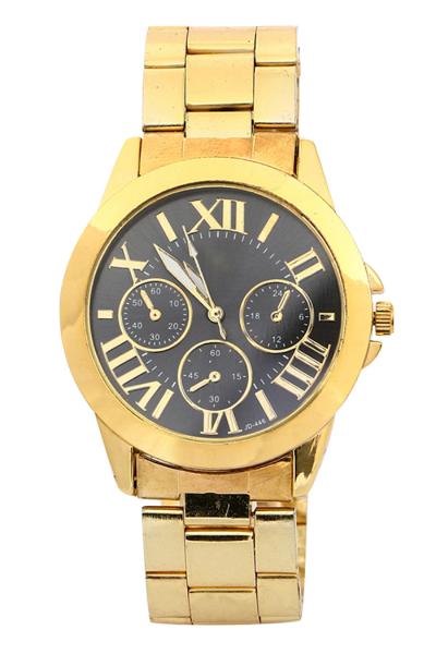 Exclusive Imports Unisex Roman Numerals Golden Alloy Band Watch Black