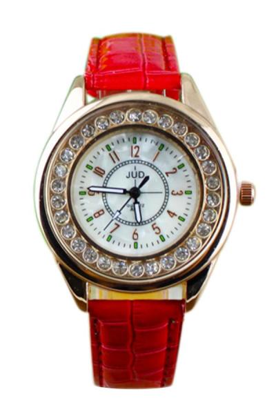 Exclusive Imports Women Crystal Quartz Red Faux Leather Strap Watch