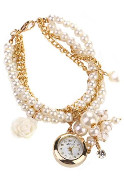 Exclusive Imports Women's White Faux Pearl Watch