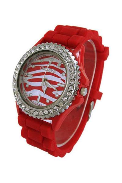 Exclusive Imports Women's Zebra Dial Silicone Jelly Wrist Watch Red
