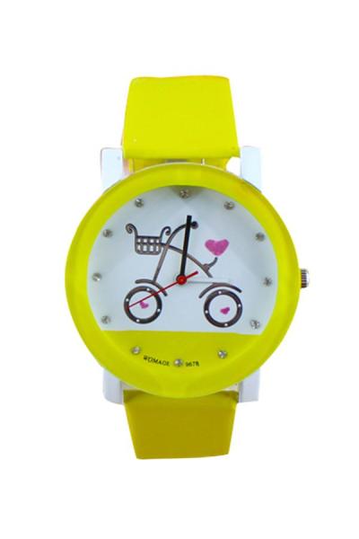 Exclusive Imports Womens Bicycle Faux Leather Quartz Movt Wrist Watch Yellow