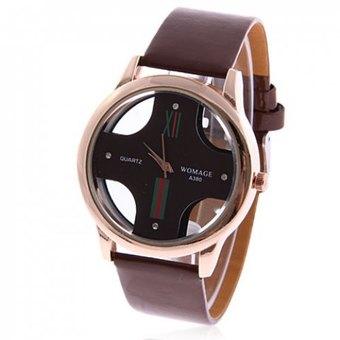 Exquisite WoMaGe Hollow Dial 4 Dots Hour Marks Leather Wrist Watch for Men A380 - Intl  
