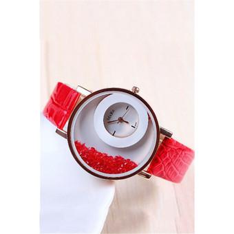 Fashion Casual Double Dial Flow Crystal Quartz Lady's Wristwatch LC192 Red  